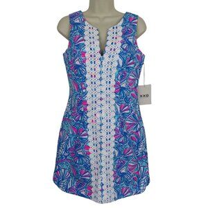 Lilly Pulitzer Womens 4 MY FANS Blue Pink White Shift Dress Target Collab NEW